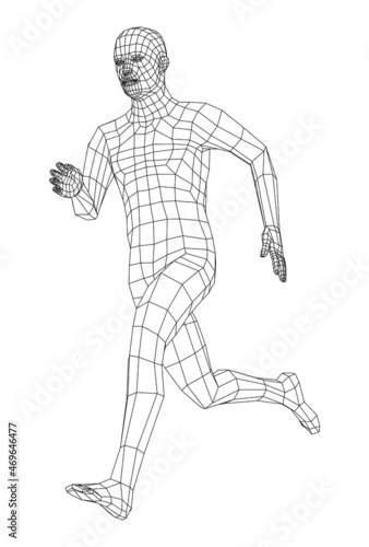 Wireframe running man. 3d illustration