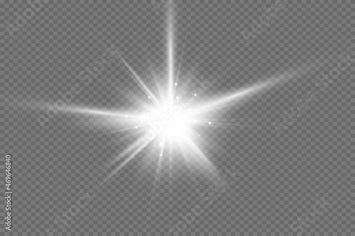 Glowing Light Star with Sparkles. Golden Light effect. Vector illustration