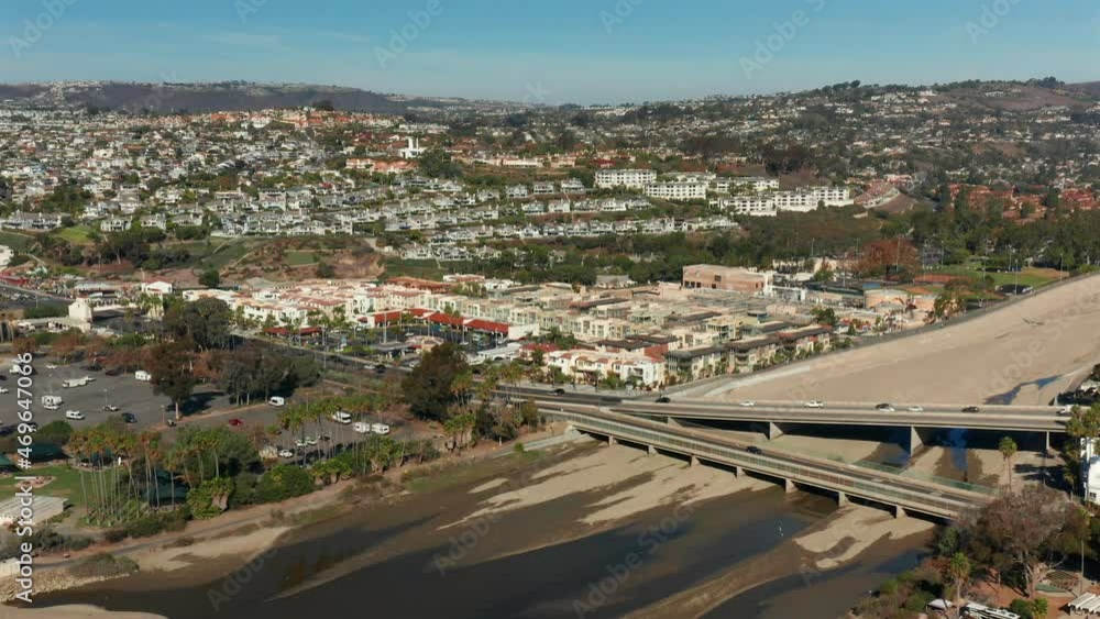Aerial view of traffic on the overpass and hillside housing in Dana Point, California Aerial view of traffic on the overpass and hillside housing in Dana Point, California