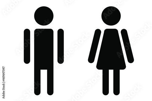 Man and woman icon, black flat icons male and female clip art, isolated on white background. Toilet door sign boy and girl.