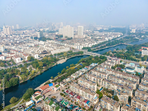 Aerial photography of Chizhou city architecture landscape in China