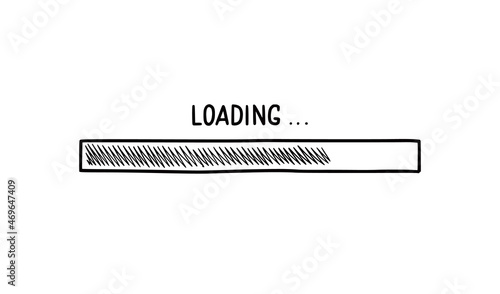 Loading bar doodle element. Hand drawn line sketch style. Slow download speed, progress status, internet load bar concept. Isolated vector illustration.