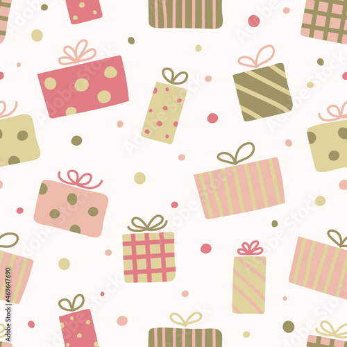 Pattern with Christmas gift boxes. Wallpaper concept. Vector