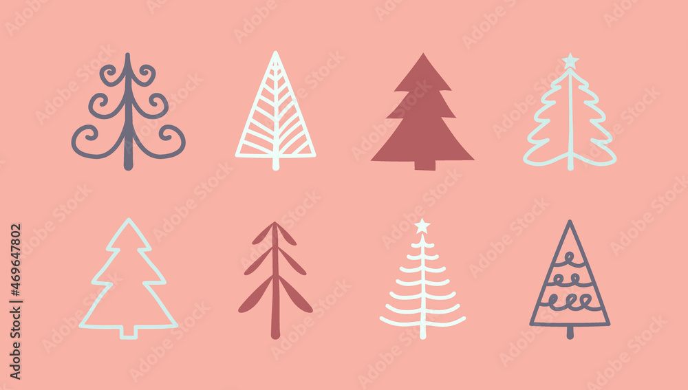 Hand drawn Christmas trees. Set of icons. Vector