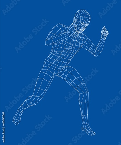 Wireframe boxing man. 3d illustration