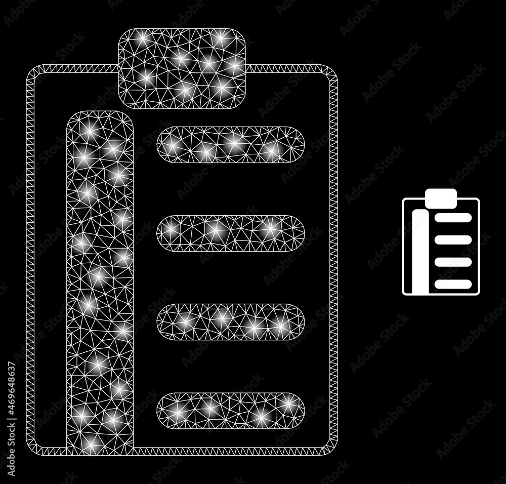 Glossy polygonal mesh net pad list items icon with glitter effect on a ...