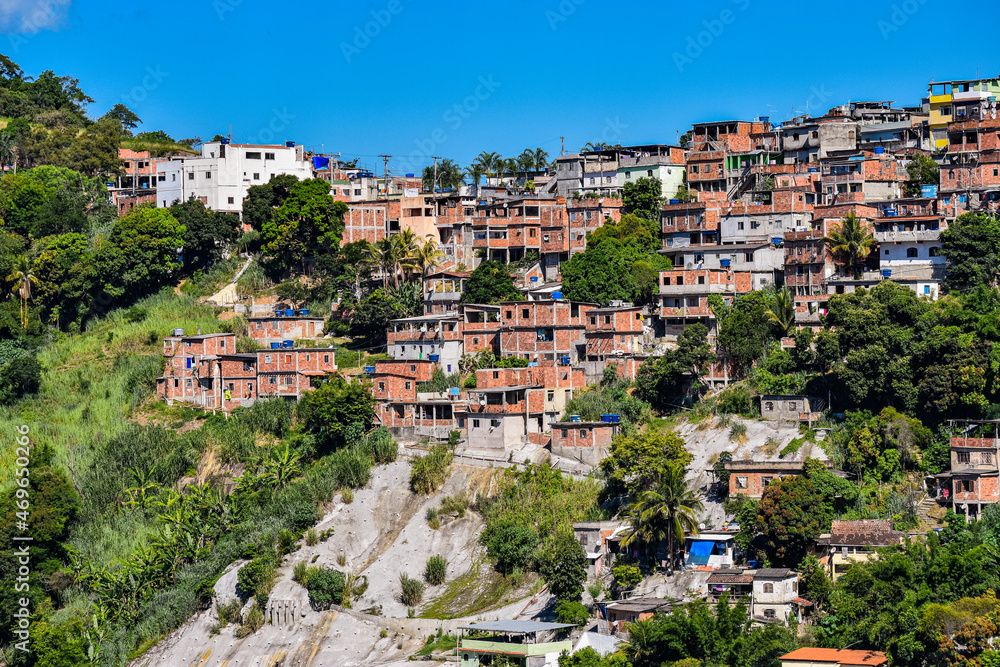 Naklejka premium Photograph of low-income peripheral community popularly known as “favela” in Rio de Janeiro, Brazil