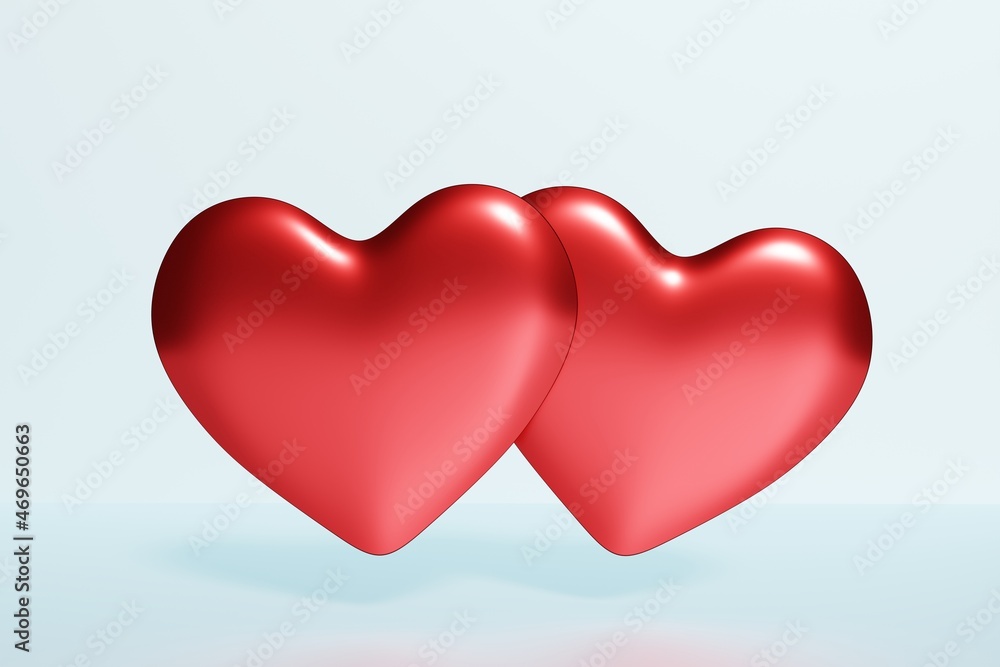3d render of two red hearts on a blue background