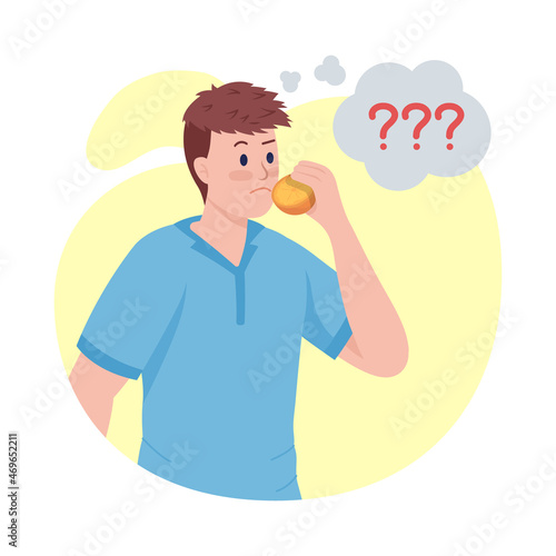Man lost sense of smell semi flat color vector character. Posing figure. Full body person on white. Post covid syndrome isolated modern cartoon style illustration for graphic design and animation