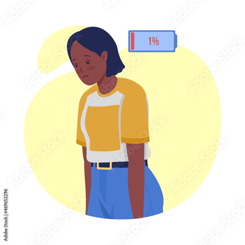 Woman with fatigue semi flat color vector character. Posing figure. Full body person on white. Post covid syndrome isolated modern cartoon style illustration for graphic design and animation