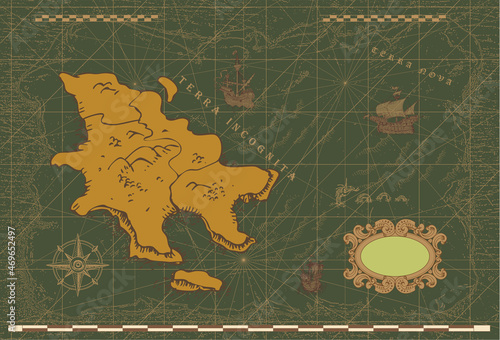 vector image of ancient nautical chart of sea routes of medieval ships