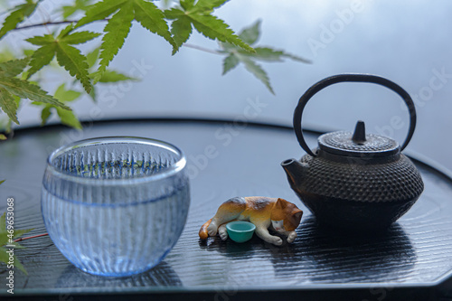 紅葉とぐい飲みと酔い猫