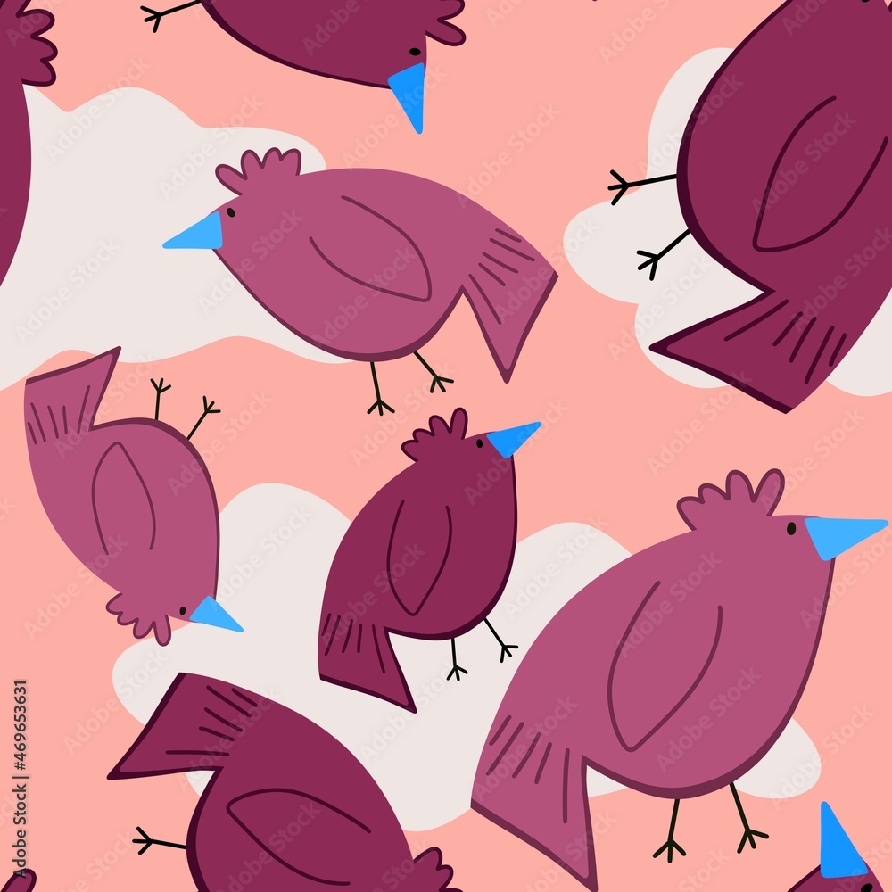 Cartoon birds seamless pattern for fabrics and textiles and packaging and gifts Cartoon birds seamless pattern for fabrics and textiles and packaging and gifts