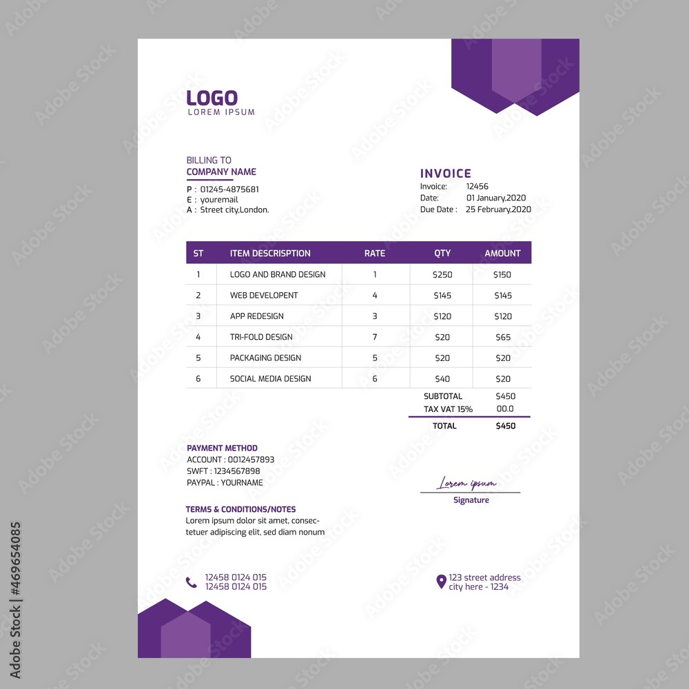 Modern invoice vector design template Modern invoice vector design template