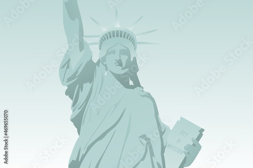 Vector illustration of Liberty Enlightening the World on a light green background. Face close-up. Landmarks of New York. USA National Monument.