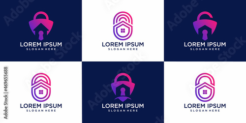 Set of finger print, fingerprint lock,House key, secure security logo icon illustration