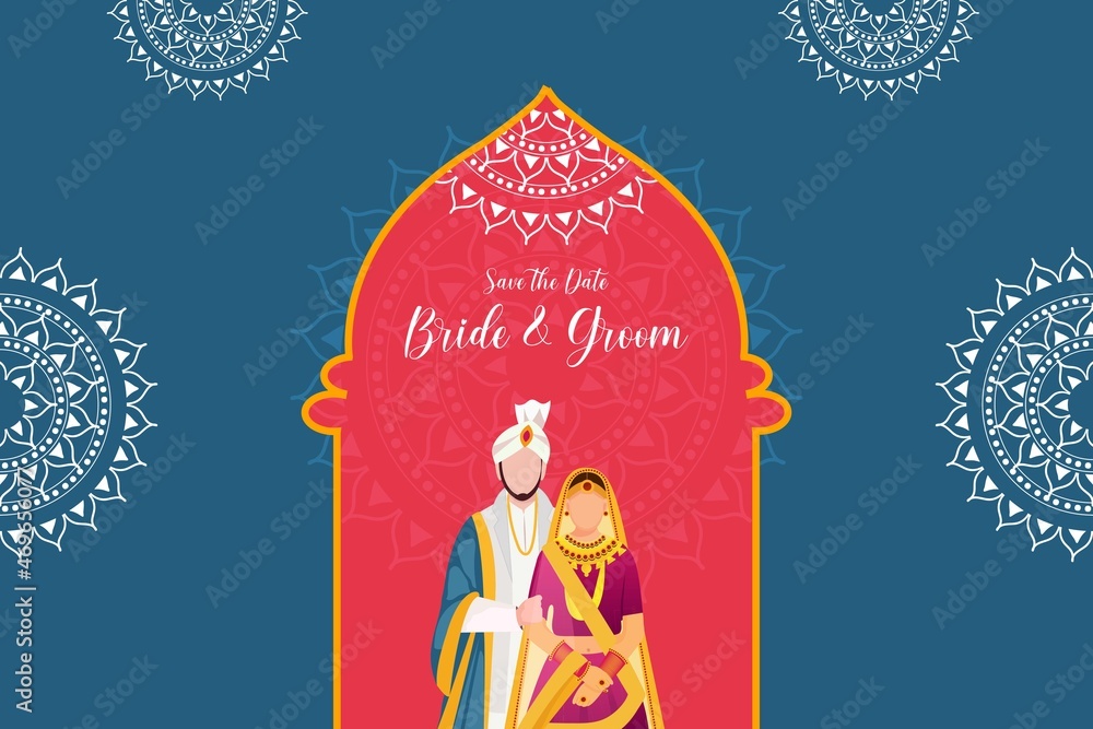 Indian Wedding Invitation Card Bride and Groom Stock Vector | Adobe Stock