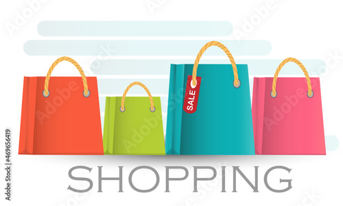 Set of colorfull shopping bags on plain background, shopping concept, flat vector illustration