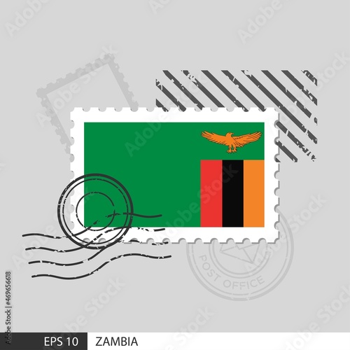 Zambia flag postage stamp. Isolated vector illustration on grey post stamp background and specify is vector eps10.