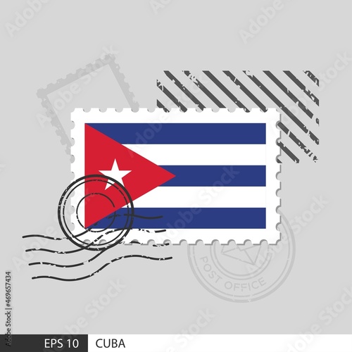 Cuba flag postage stamp. Isolated vector illustration on grey post stamp background and specify is vector eps10.