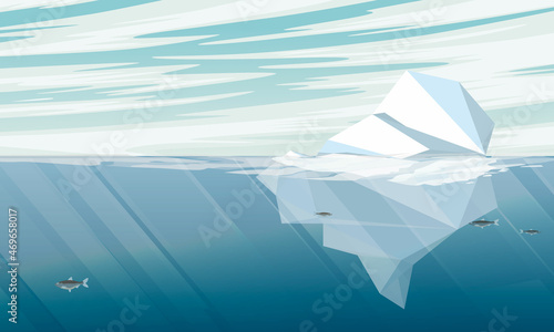 Large iceberg floating in the ocean. Arctic or Antarctica. Global warming and climate problems. Realistic vector northern landscape