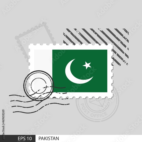 Pakistan flag postage stamp. Isolated vector illustration on grey post stamp background and specify is vector eps10.