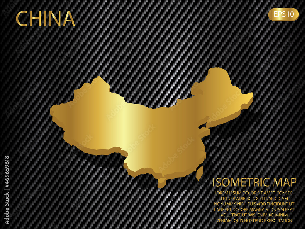 isometric map gold of China on carbon kevlar texture pattern tech sports innovation concept background. for website, infographic, banner vector illustration EPS10