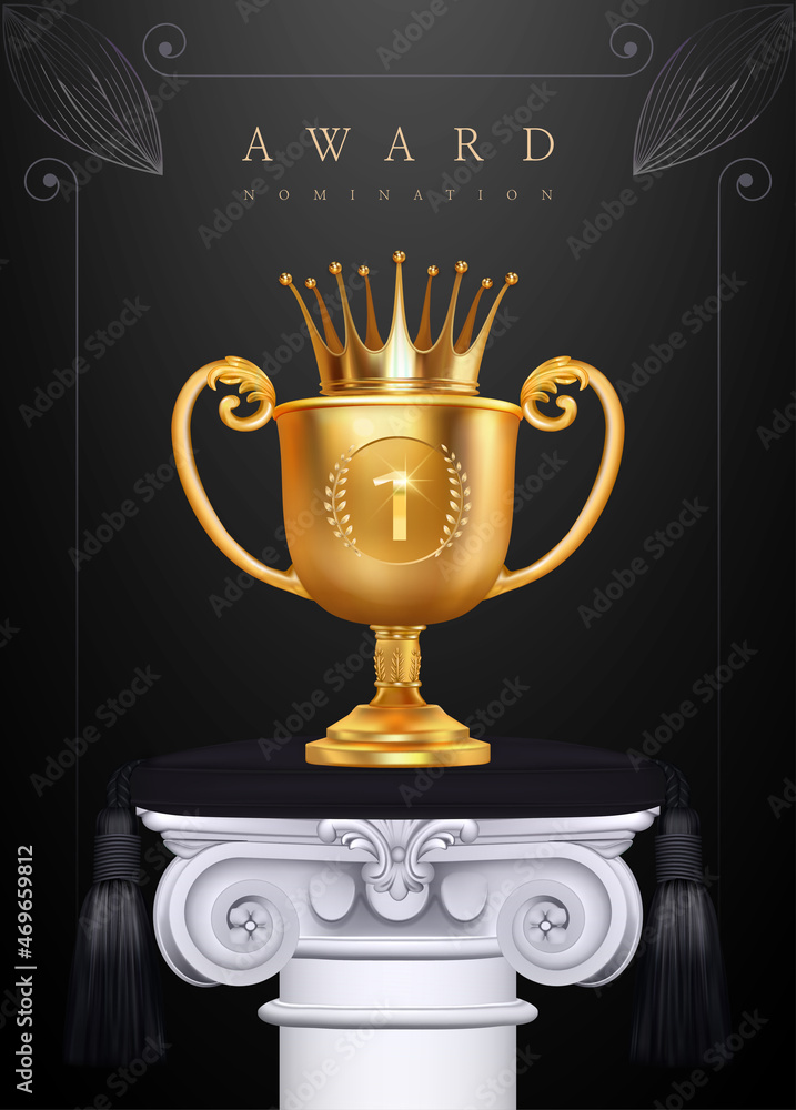 Winner award champion realistic golden trophy and crown template Stock ...