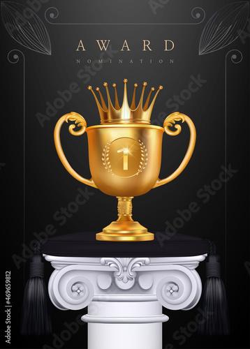 Winner award champion realistic golden trophy and crown template 