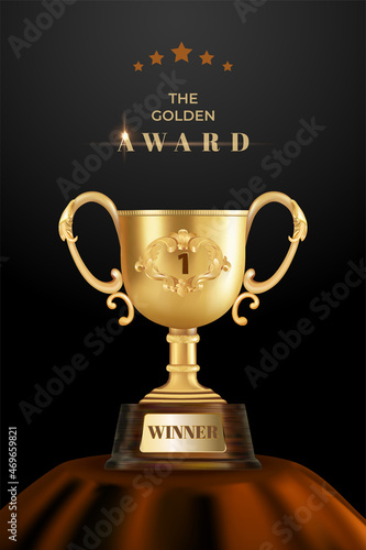 Winner award champion realistic golden trophy and crown template 