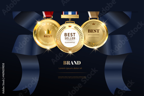 Winner award champion realistic golden trophy and crown template 