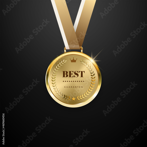 Realistic golden medal label of Success winner.