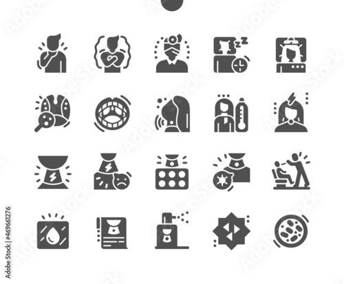 Tonsillitis. Health care, medical and medicine. Temperature, compress and swollen tonsils. Conclusion of the disease. Vector Solid Icons. Simple Pictogram
