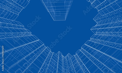 Wire-frame model of a multi-storey building