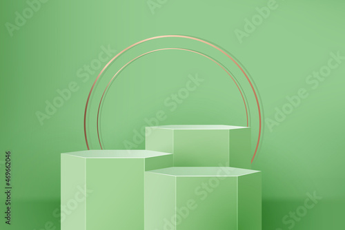 3 level stage podium mock up for product display in light green color background