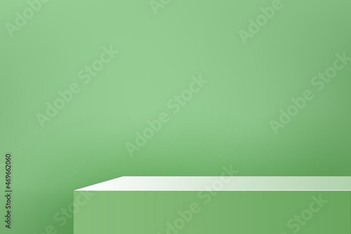 Stage podium mock up for product display in light green color background