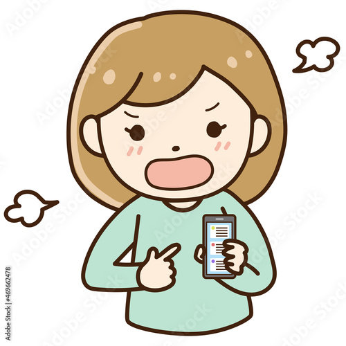 スマホを見せながら怒る女性
