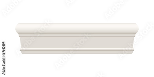 White skirting baseboard moulding. Ceiling crown on white background. Plaster, wooden or styrofoam interior decor. Classic home design. Vector illustration.