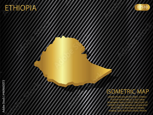 isometric map gold of Ethiopia on carbon kevlar texture pattern tech sports innovation concept background. for website, infographic, banner vector illustration EPS10