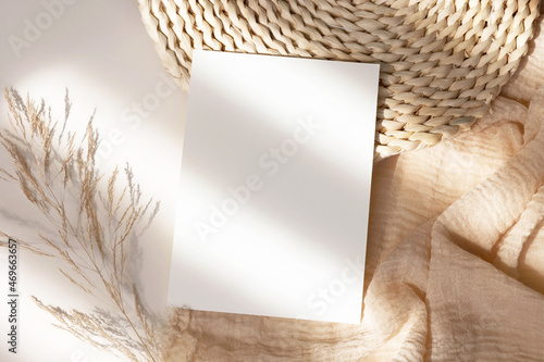 Fotografiet Invitation card mockup 5x7 on beige background