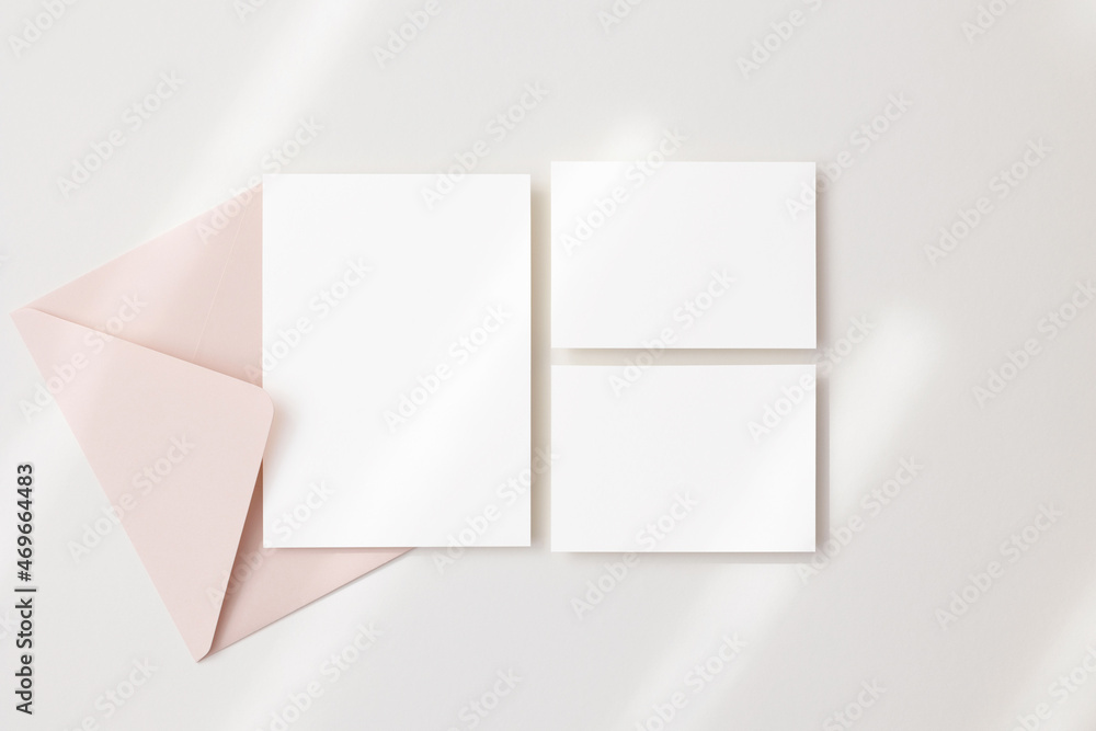 Mockup blank cards 5x7 and 3,5x5 with pink envelope Mockup blank cards 5x7 and 3,5x5 with pink envelope