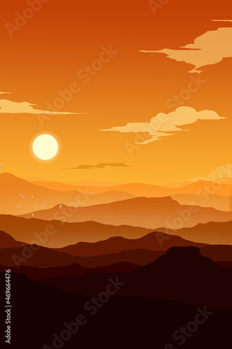 Sunset Minimal Scenery Digital Drawing