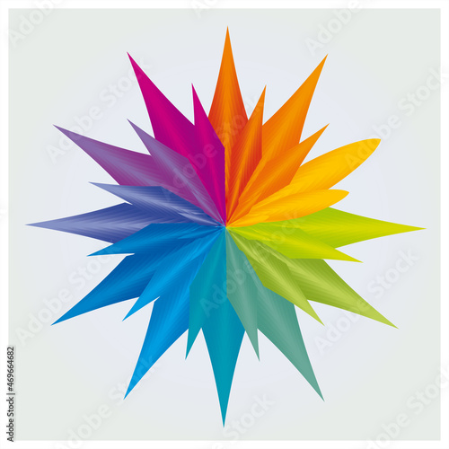 Mandala Rosace Etoile Couleurs Arc en Ciel, isolé sur fond gris