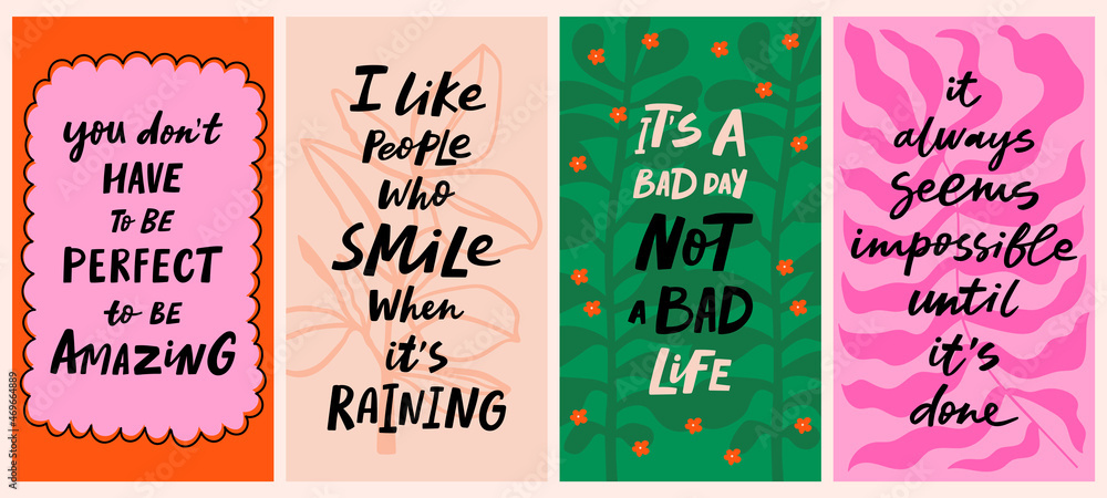 Naklejka premium Hand drawn motivational quotes to keep inspired for success, lettering posters, stories. Phrases for business goals, self development, life coach. Perfect for prints, wall art and social media.