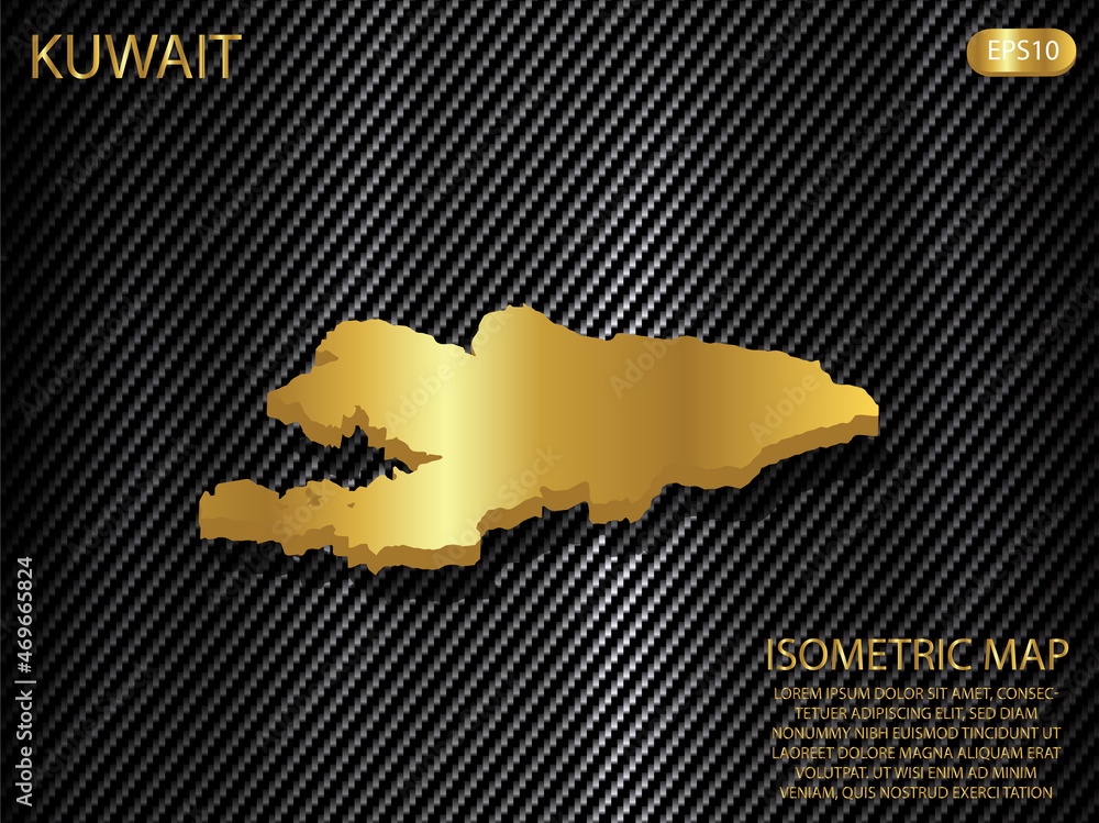 isometric map gold of Kuwait on carbon kevlar texture pattern tech sports innovation concept background. for website, infographic, banner vector illustration EPS10