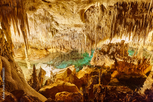 Stalactites in a cave. Cuevas del Drach. Mallorca, Spain photo