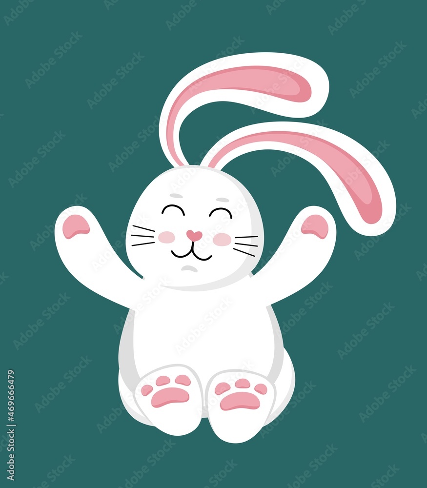 Funny cute white rabbit. Illustration of a character. Vector illustration in a flat style. Funny cute white rabbit. Illustration of a character. Vector illustration in a flat style.