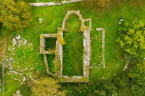 Aerial view of the Chapel of San Pedro de Plecin in Asturias - Spain. photo