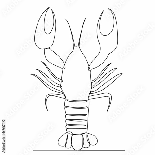 lobster drawing one continuous line vector, isolated