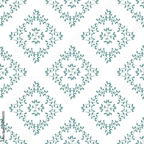 Mistletoe, viscum branches with oblong leaves and berries vector seamless pattern. Christmas, New Year holiday winter floral background for greeting cards, wallpapers, gift paper, web page.